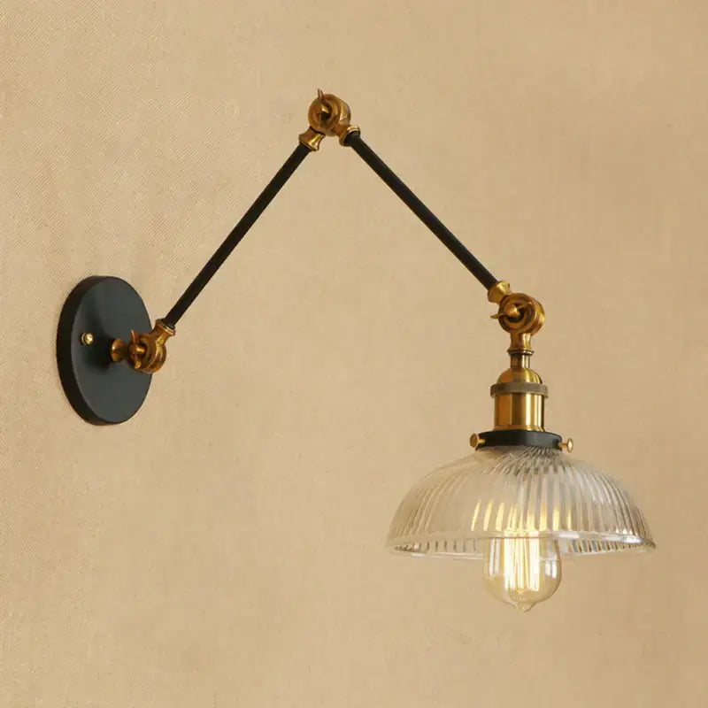 Vintage black & gold glass arm wall lamp – bedroom sconce
