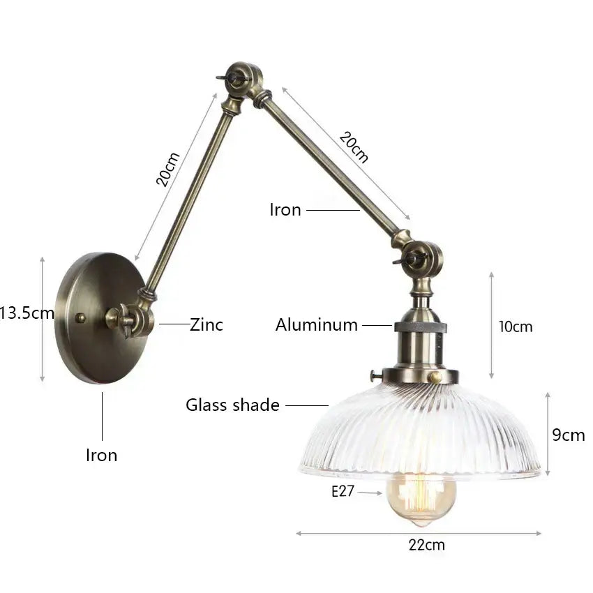 Vintage black & gold glass arm wall lamp – bedroom sconce