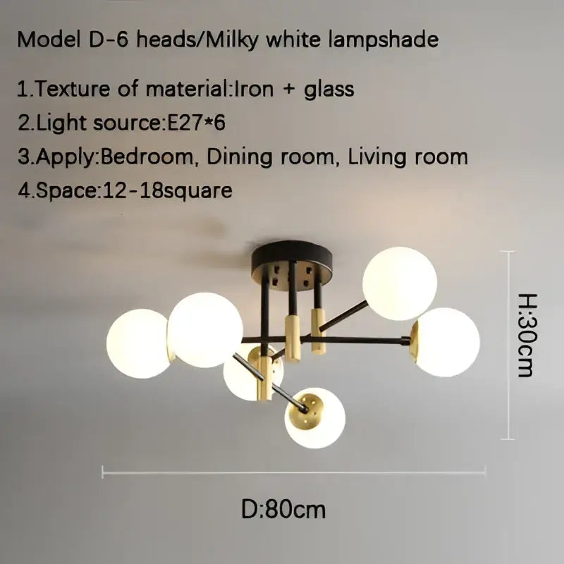 Modern glass ball black chandelier dining room gold accents