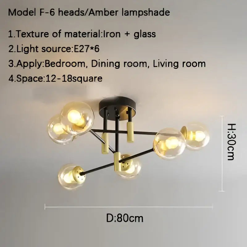 Modern glass ball black chandelier dining room gold accents
