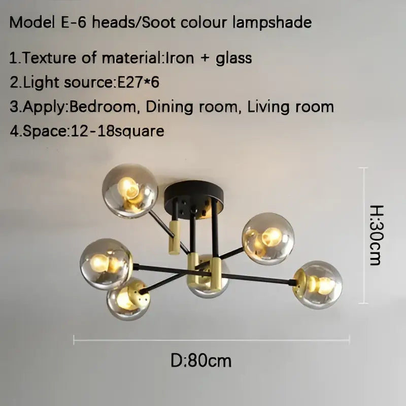 Modern glass ball black chandelier dining room gold accents