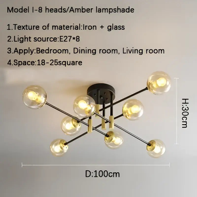 Modern glass ball black chandelier dining room gold accents