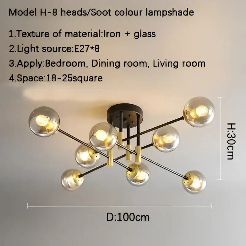 Modern glass ball black chandelier dining room gold accents