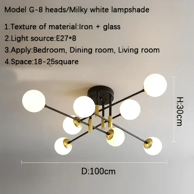 Modern glass ball black chandelier dining room gold accents