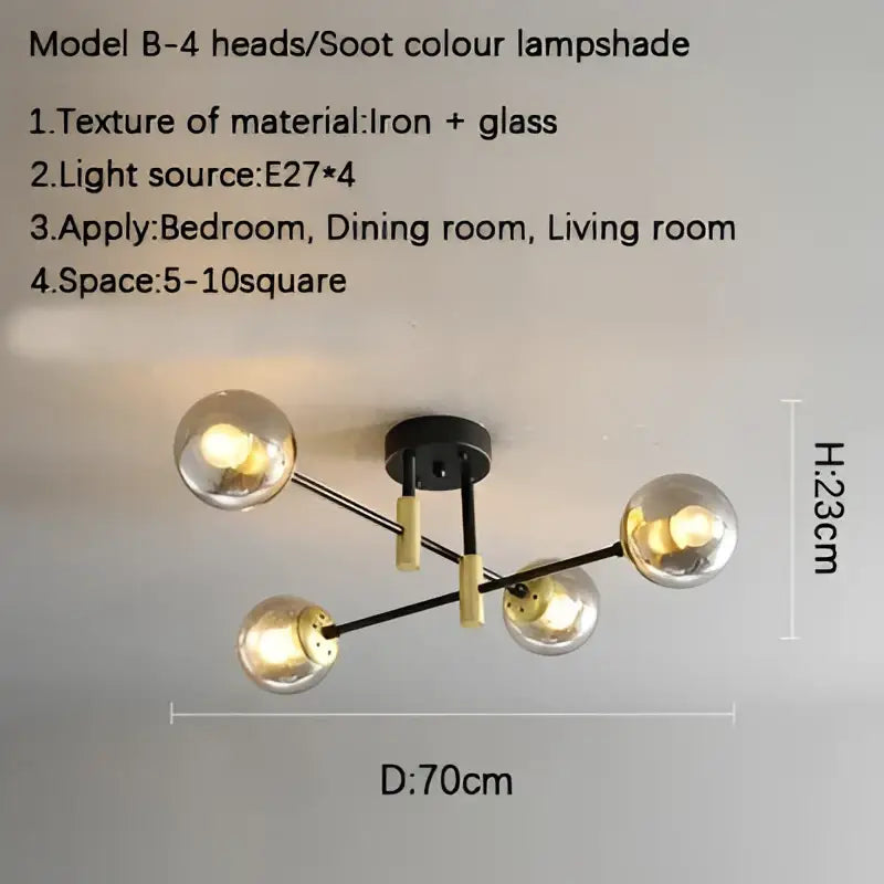 Modern glass ball black chandelier dining room gold accents