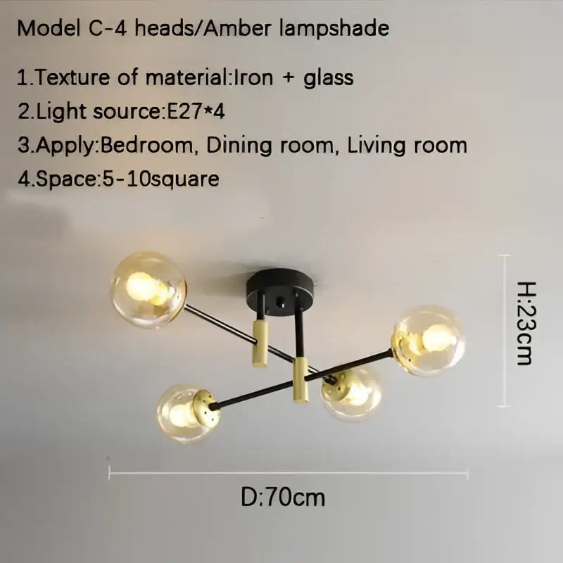 Modern glass ball black chandelier dining room gold accents