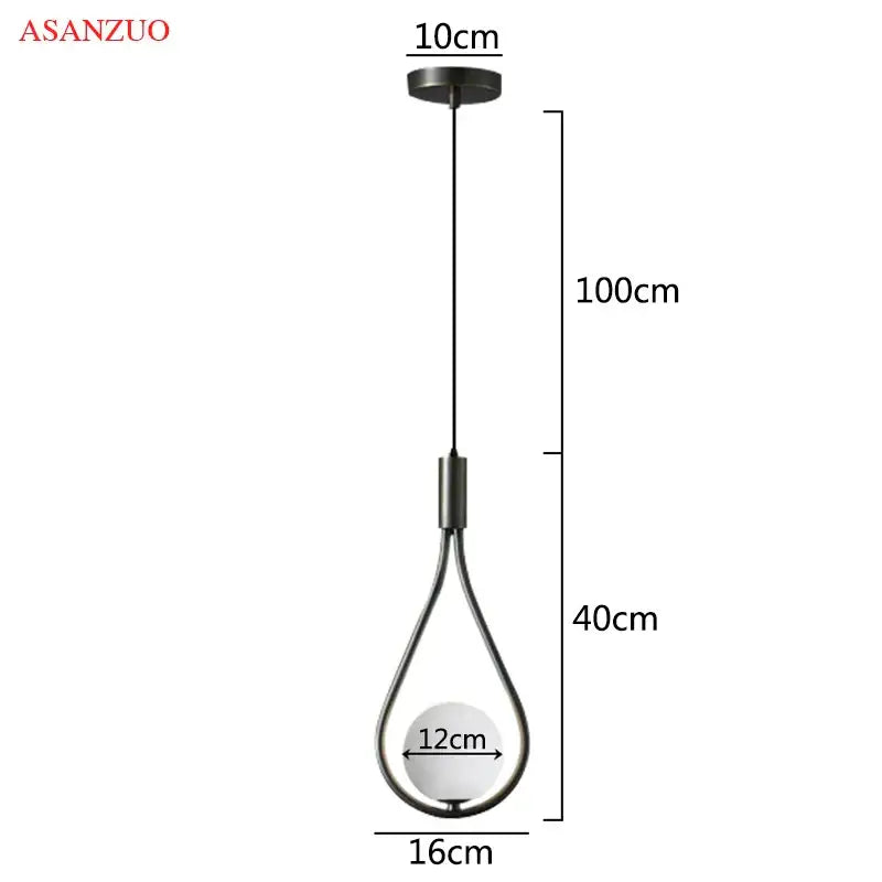 Elegant teardrop glass ball brass pendant light bedroom decor