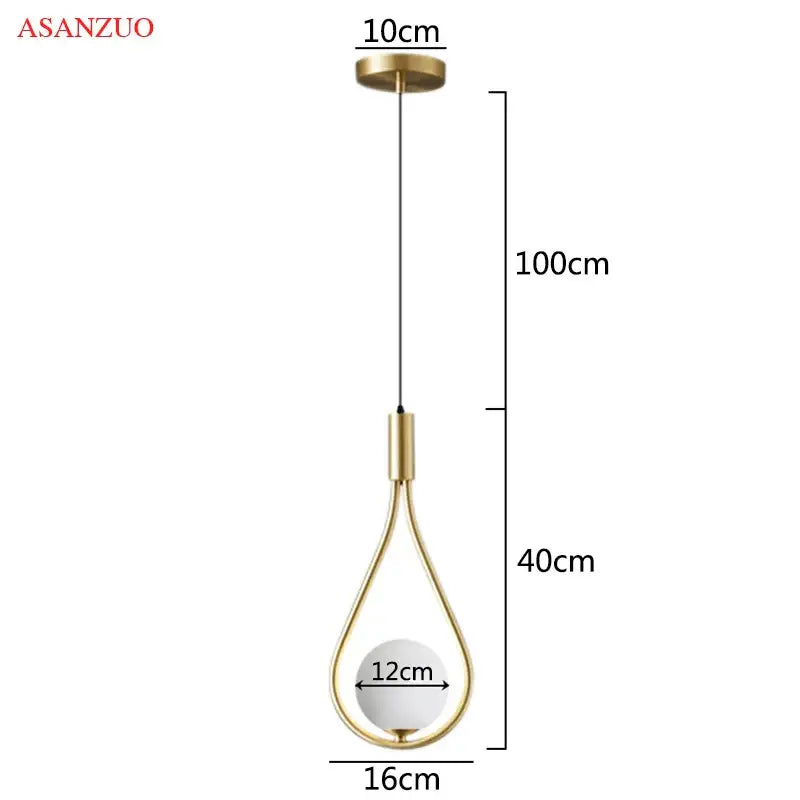 Elegant teardrop glass ball brass pendant light bedroom decor