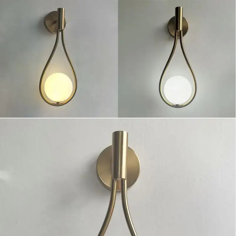Elegant teardrop ball brass wall lamp bedroom lighting
