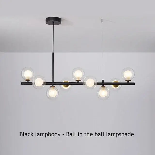 Modern black and amber glass ball ceiling chandelier dining room