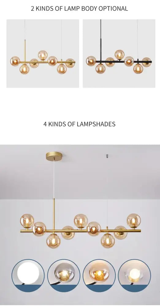 Modern gold glass ball ceiling chandelier dining room pendant light