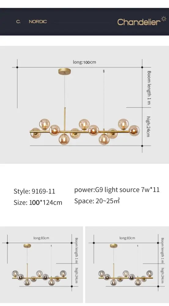 Modern black and amber glass ball ceiling chandelier dining room