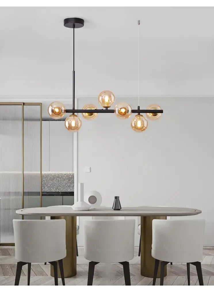 Modern black and amber glass ball ceiling chandelier dining room