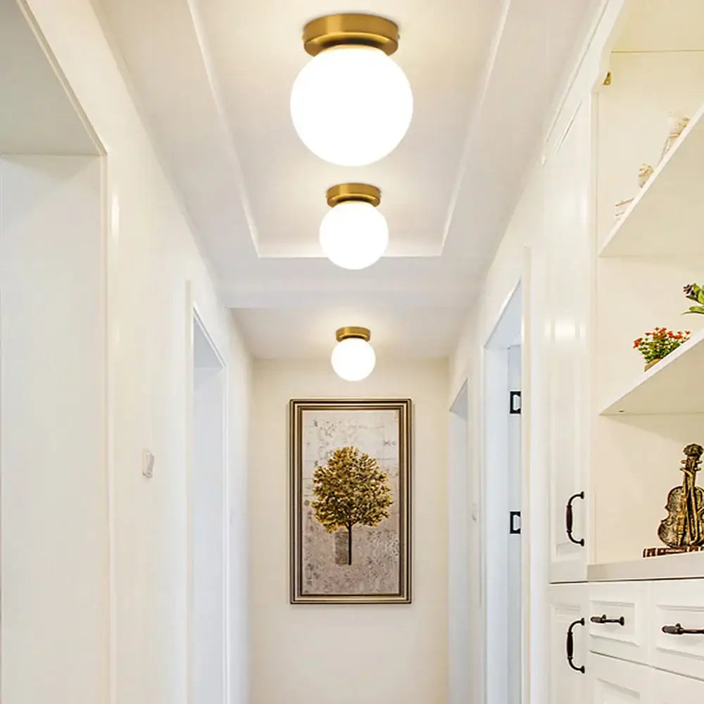 Modern brass glass ball ceiling light for bedroom decor