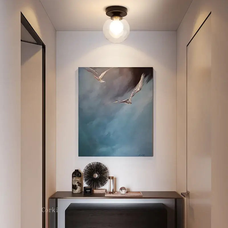 Modern brass & black glass ball ceiling light for living room