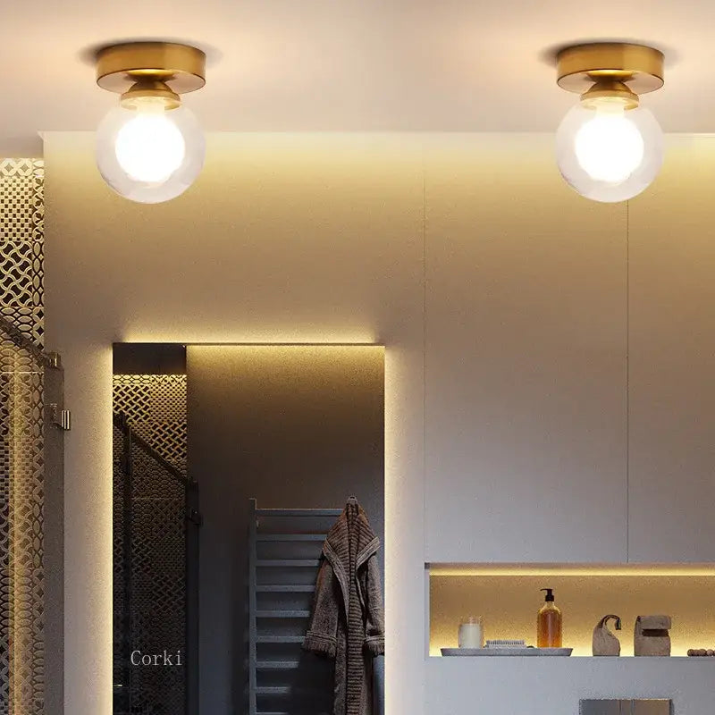 Modern brass & black glass ball ceiling light for living room