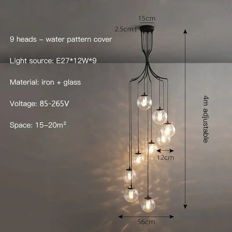 Modern black glass ball chandelier dining room pendant light
