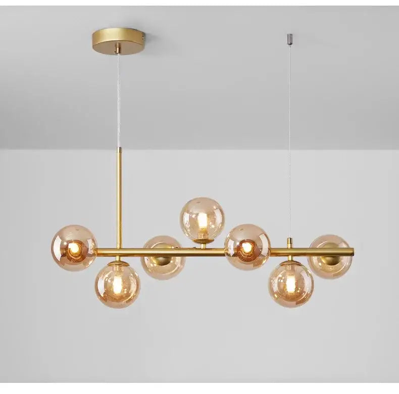 Modern gold and smoky gray glass ball chandelier dining room light