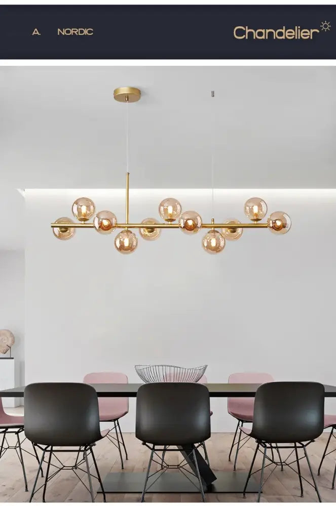 Modern gold and smoky gray glass ball chandelier dining room light