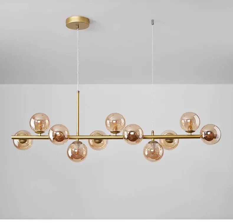 Modern gold and smoky gray glass ball chandelier dining room light