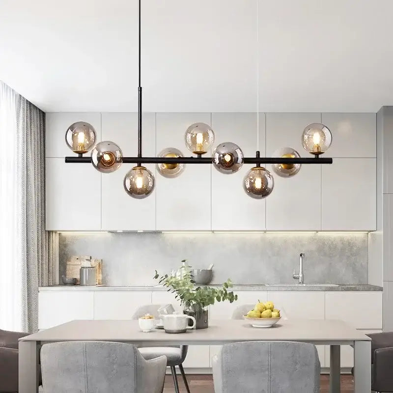 Modern gold and smoky gray glass ball chandelier dining room light