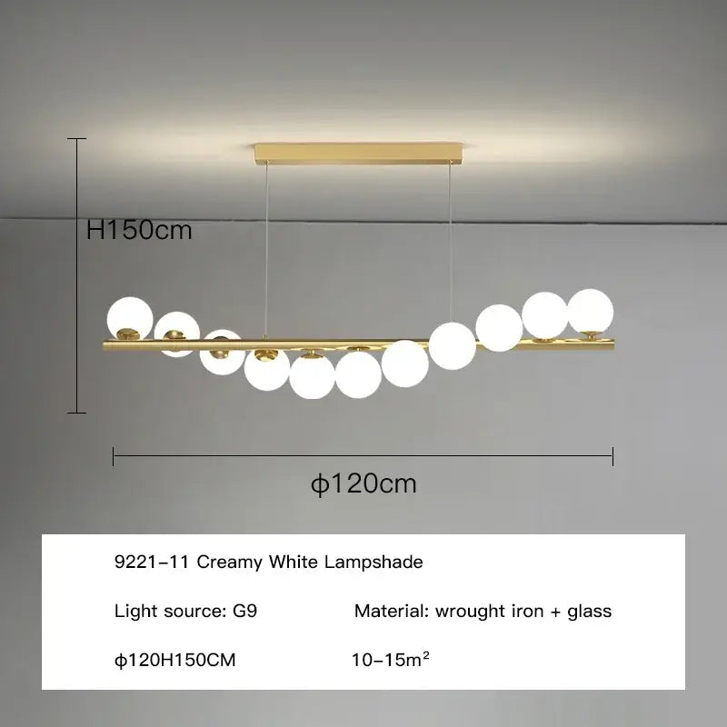 Modern gold glass ball chandelier dining room pendant light