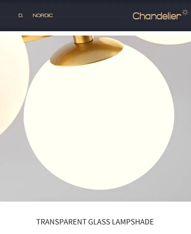 Modern gold glass ball chandelier living room brass ceiling light