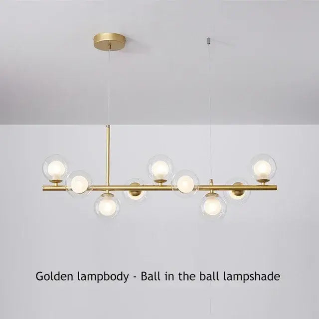 Modern gold glass ball chandelier living room brass ceiling light