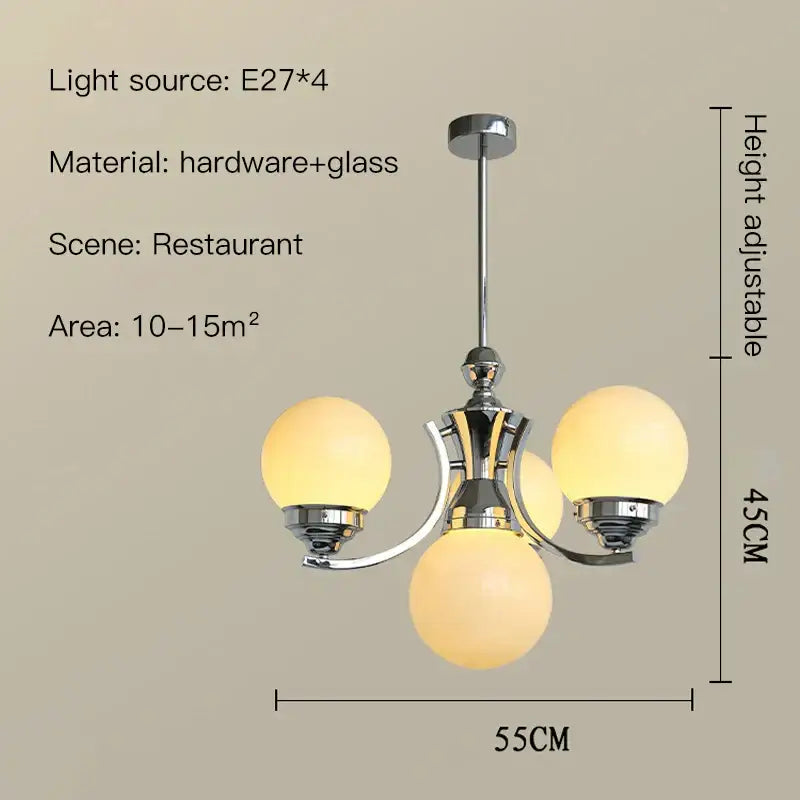 Modern chrome glass ball chandelier dining room warm light