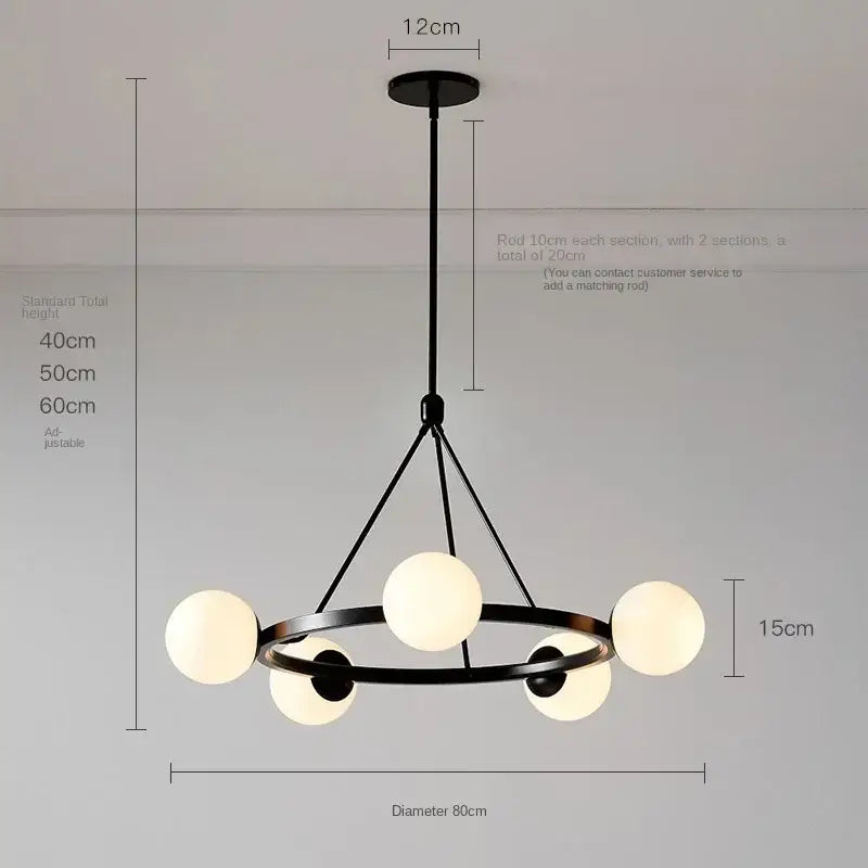 Modern black six light glass ball chandelier dining room pendant light