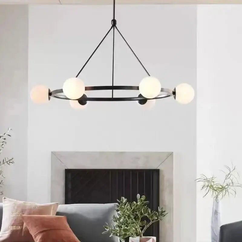 Modern black six light glass ball chandelier dining room pendant light