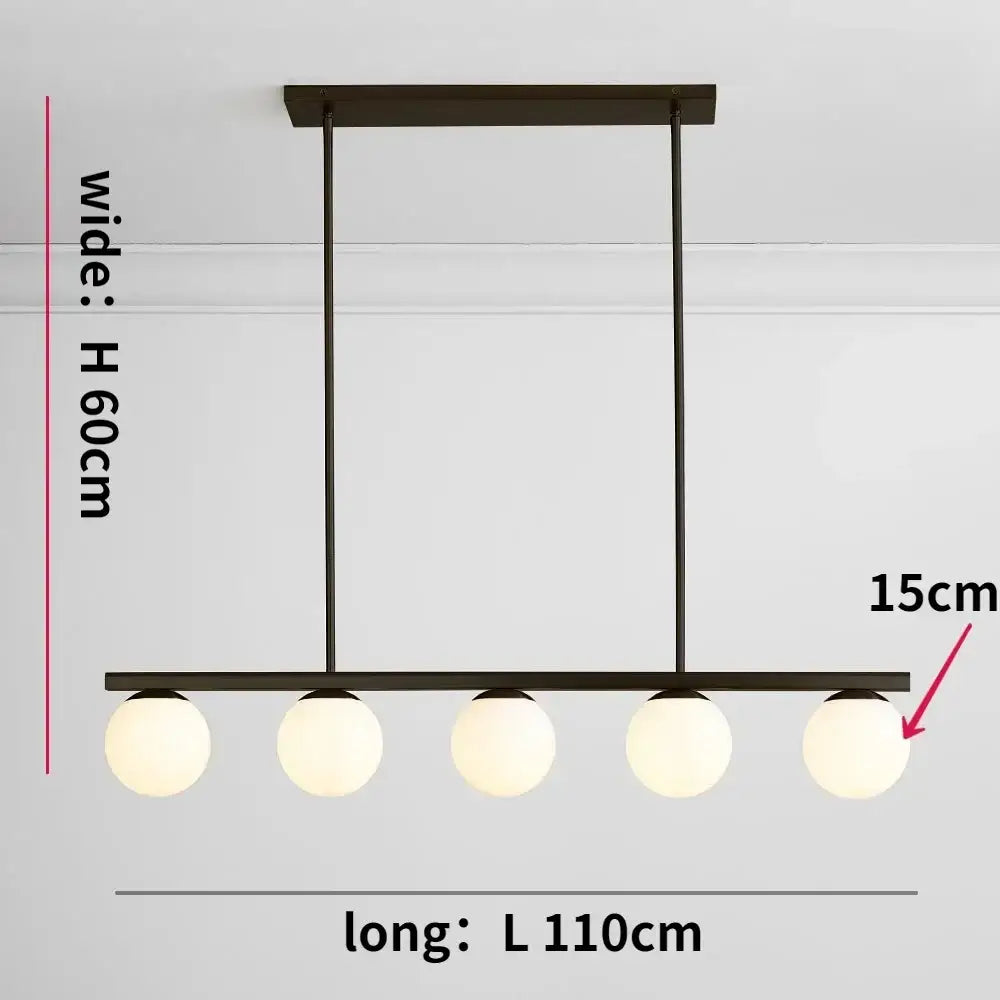 Modern black six light glass ball chandelier dining room pendant light