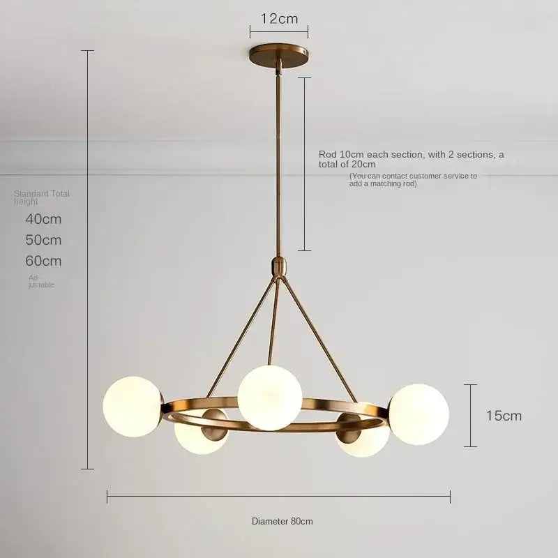 Modern black six light glass ball chandelier dining room pendant light