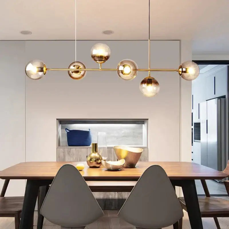 Modern black five light glass ball chandelier for kitchens