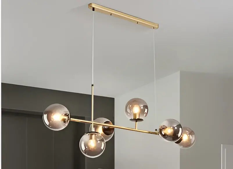 Modern black five light glass ball chandelier for kitchens