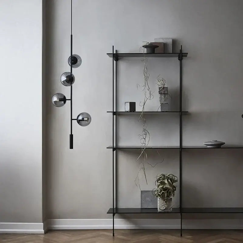 Modern black five light glass ball chandelier for kitchens