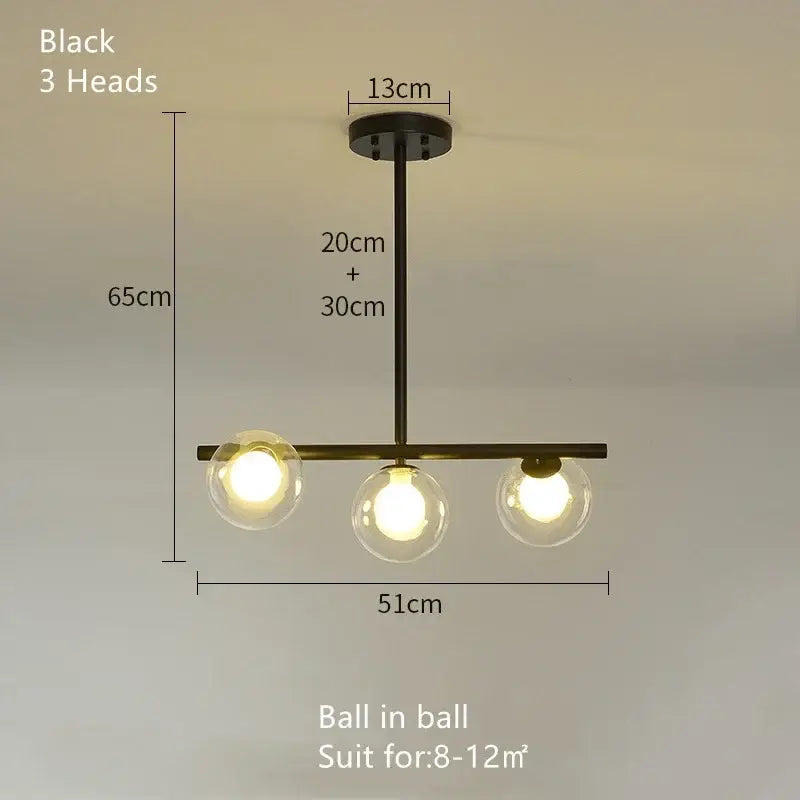 Modern gold glass ball chandelier dining room led pendant light