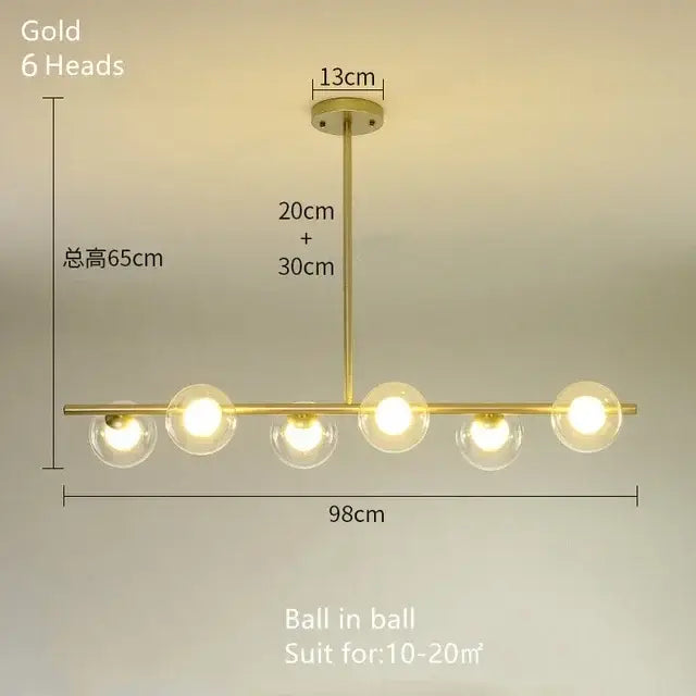 Modern gold glass ball chandelier dining room led pendant light