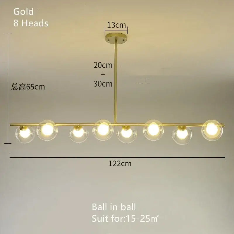 Modern gold glass ball chandelier dining room led pendant light