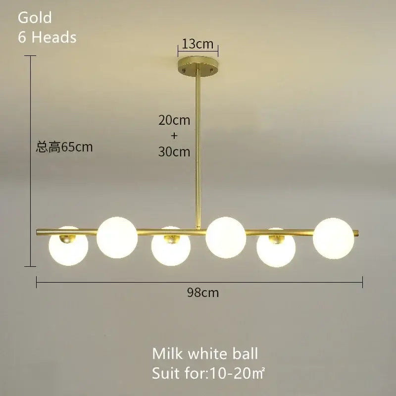Modern gold glass ball chandelier dining room led pendant light