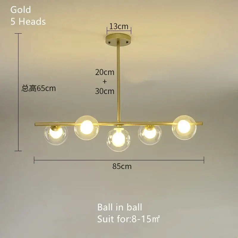 Modern gold glass ball chandelier dining room led pendant light