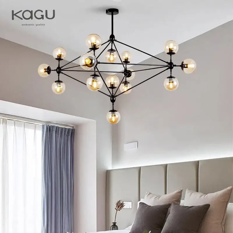 Modern black geometric glass ball chandelier for dining room