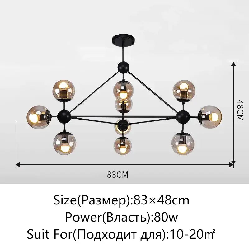Modern black geometric glass ball chandelier for dining room