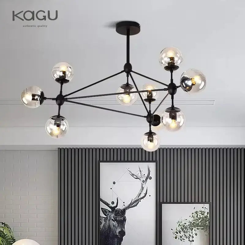 Modern black geometric glass ball chandelier for dining room