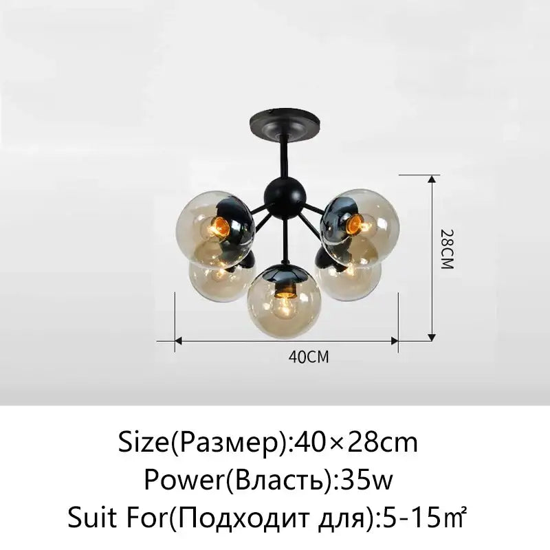 Modern black geometric glass ball chandelier for dining room