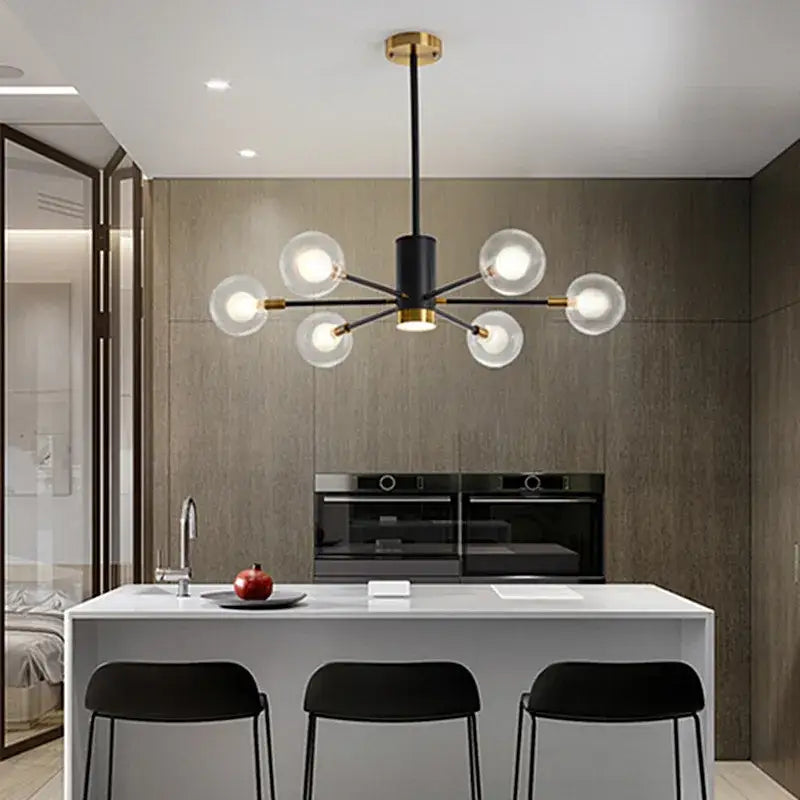Modern black & gold glass ball chandelier living room pendant light