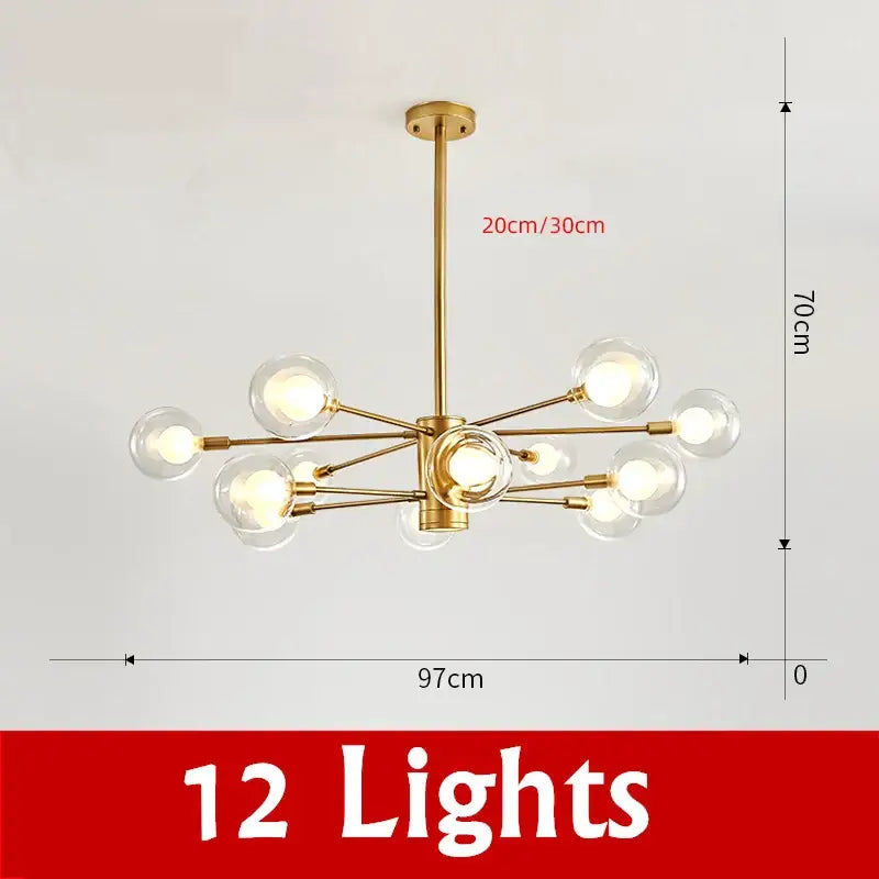 Modern black & gold glass ball chandelier living room pendant light