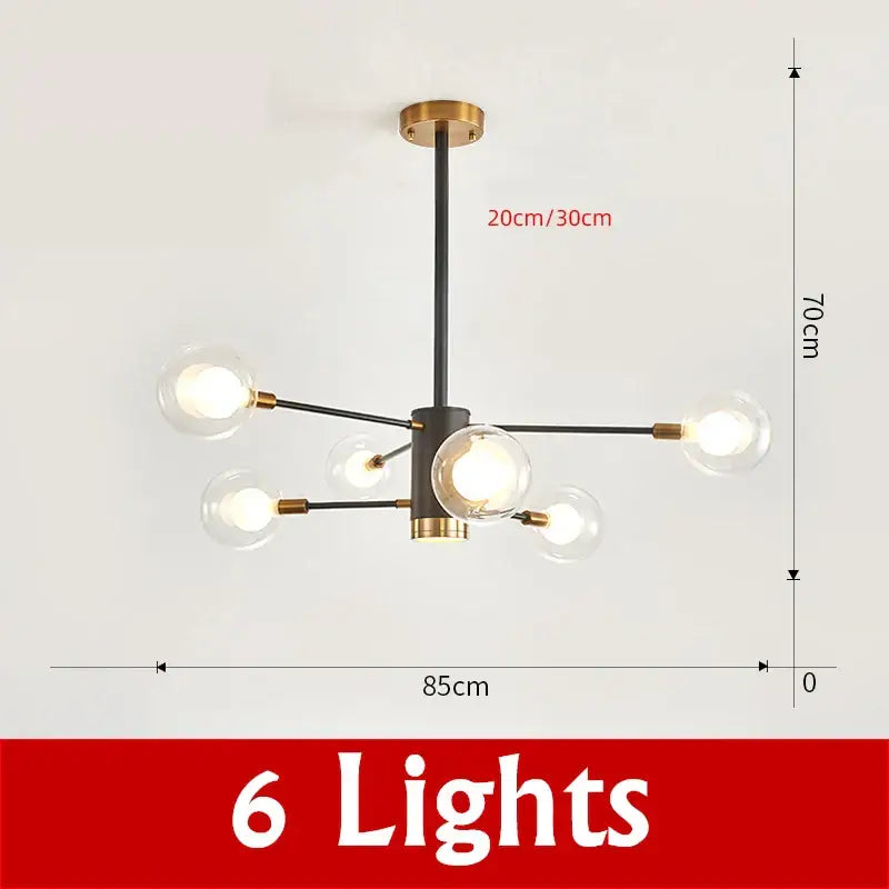 Modern black & gold glass ball chandelier living room pendant light