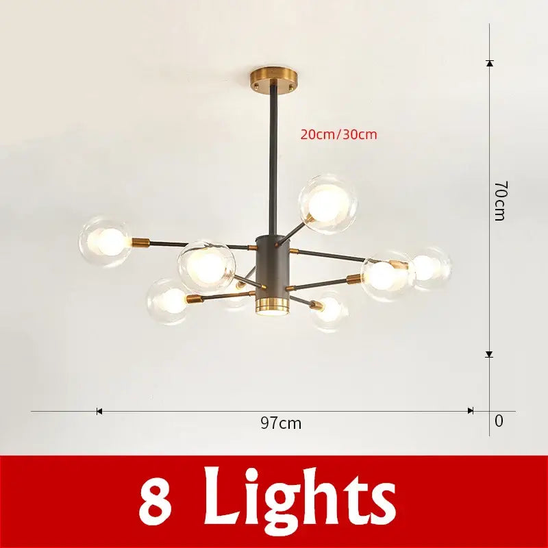 Modern black & gold glass ball chandelier living room pendant light