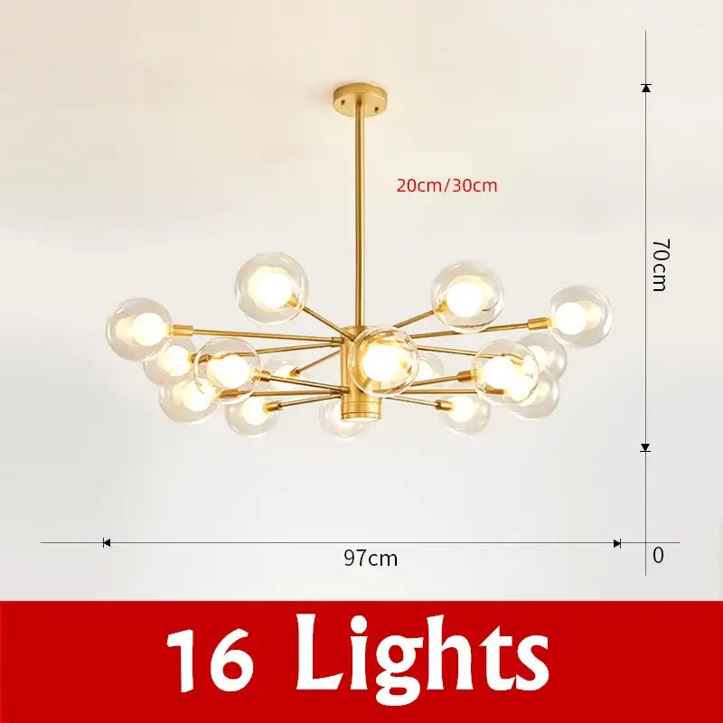 Modern black & gold glass ball chandelier living room pendant light